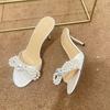 Fashion 2025 New Water Diamond Pearl Bow Pointed-Toe High Heels With Beaded Flip-Flops Versatile Wedding Shoes