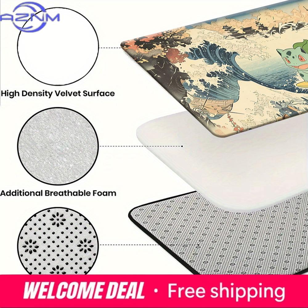 Pokemon Bulbasaur Surfing Great Wave Print Doormat Anti-slip Absorbent Floor Mat for Home Entrance Bedroom Living Room Decor