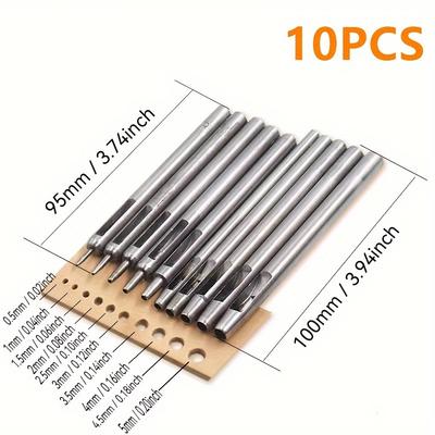 10pcs Carbon Steel Round Leather Punch Tool Set, DIY Leather Crafting Belt Punch, Durable Hand Tool for Custom Fit Belts and Crafts
