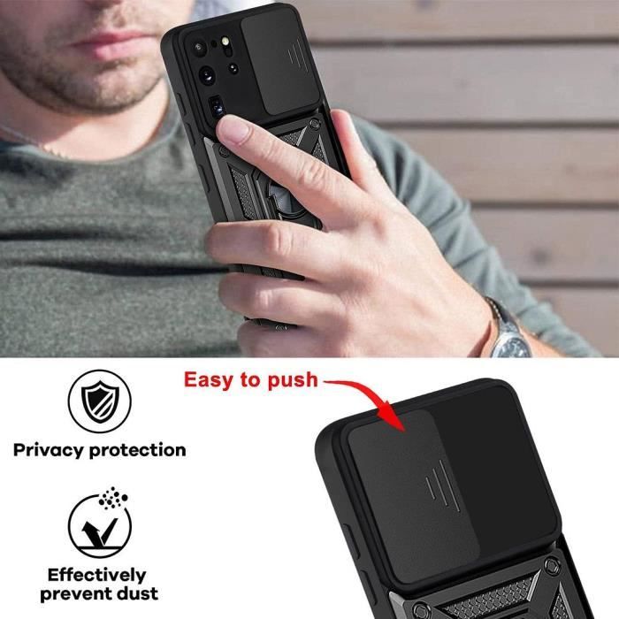 Case and Tempered Glass - BOOLING - for Samsung Galaxy S20 Ultra - Black - Anti-Scratch - Sliding Camera