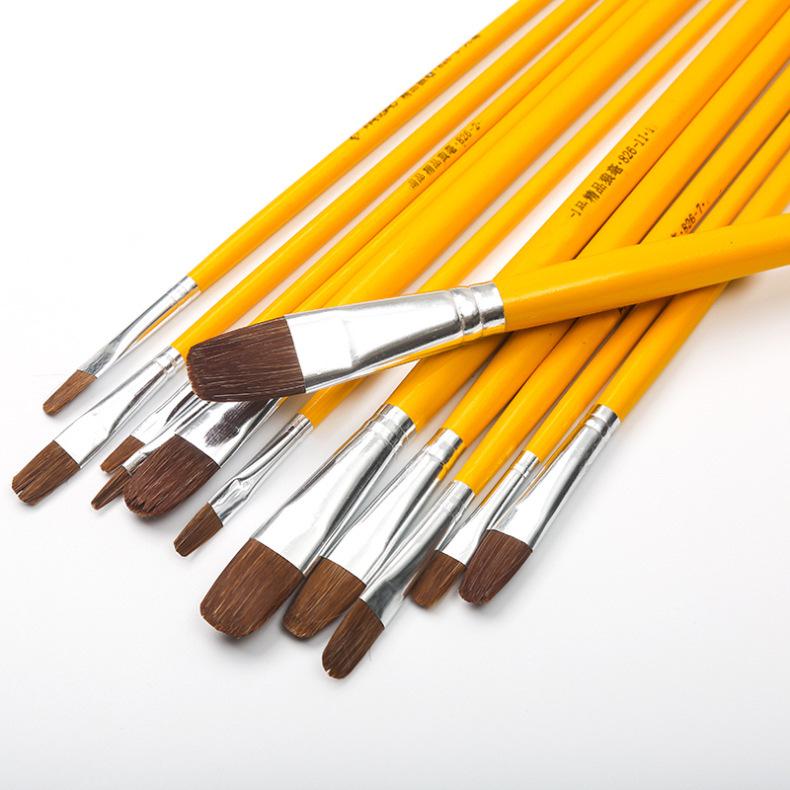 Yellow Handle Wolf Hair Brush Set for Watercolor, Gouache, Acrylic, and Oil Painting