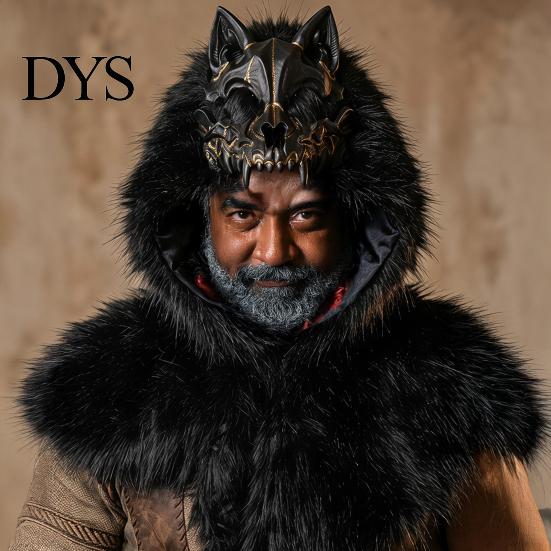 Retro Viking Style Cloak Wolf Head Shawl, Faux Fur Hooded Cape with Hood for Script Killing Costume Props Halloween Cosplay Party Stage Performance