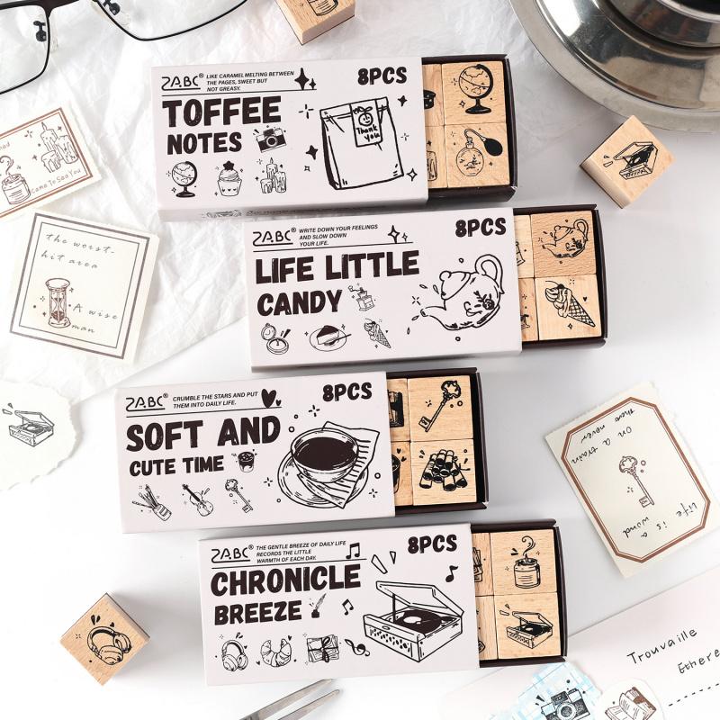 8pcs Cute Little Seal Planner Stamp, Wooden Stamp, Wooden Stamp Diy Planner Stamp