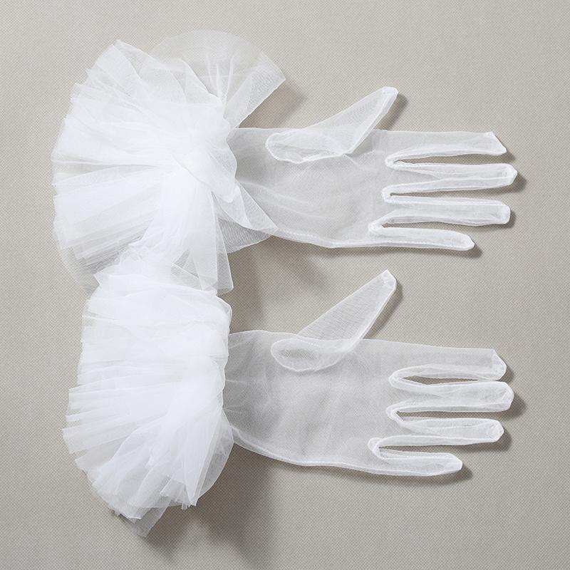 Hochwertige weiße kurze Spitzenhandschuhe aus hohlem Tüll, alle Finger, für Damen, Hochzeitskleid, Party-Accessoires