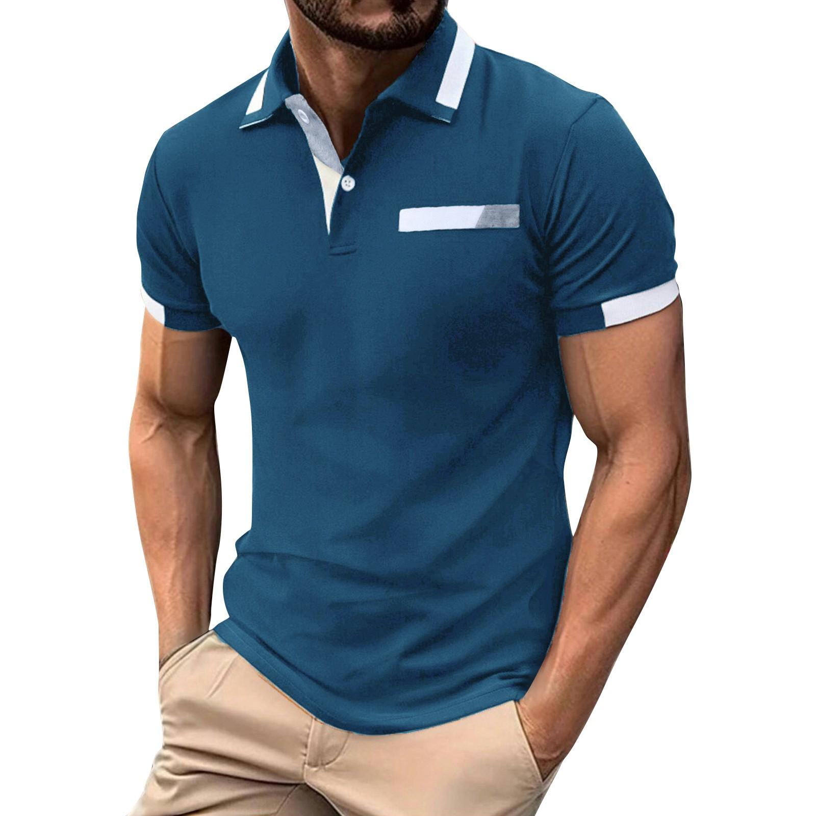 

Мужская однотонная рубашка с коротким рукавом и полосками на пуговицах, мужская повседневная модная рубашка M синий