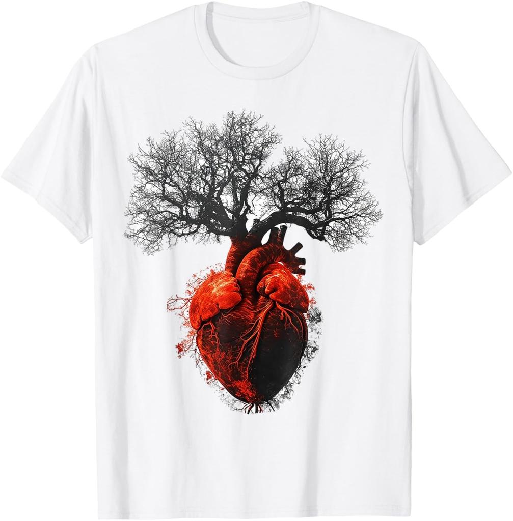 Heart Drawing Tree Artwork Graphic Motif Art Heart T-Shirt