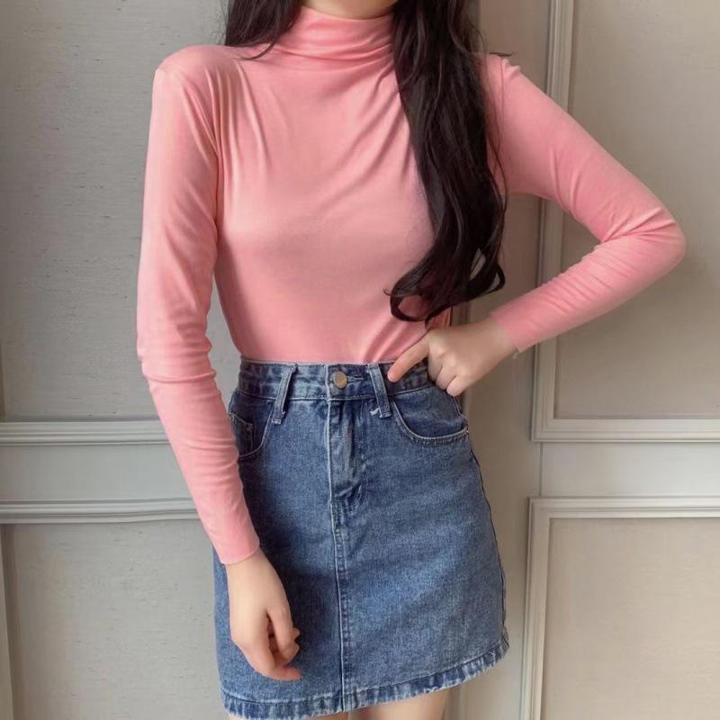 Nine Colors Women's High Neck Modal Base Top - Korean Style Solid Color Long Sleeve for 2025 Autumn/Winter.