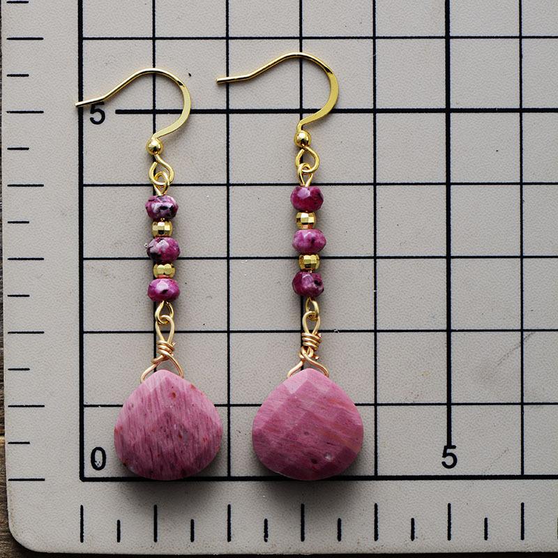 New niche high-end women's natural stone red pattern amethyst water drop earrings, earrings, Korean designer jewelry.