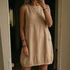 Women's Round Neck Sleeveless Side Pocket Solid Linen Loose Fit Casual Midi Dress