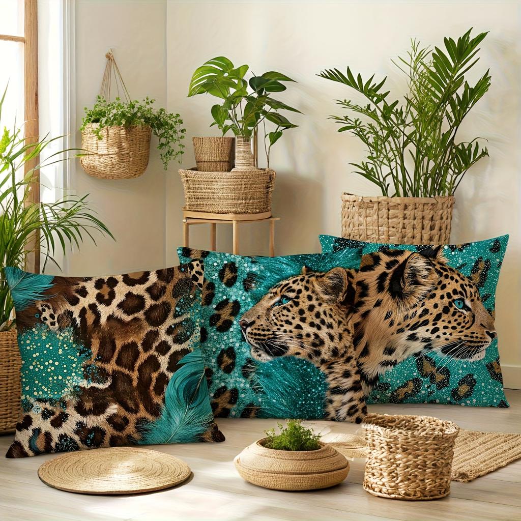 1/4 Stück Wildes Leopardenmuster Kissenbezüge Türkis Braun Safari Tier Dekorative Kissenbezüge für Zuhause Sofa Couch Kissenhülle