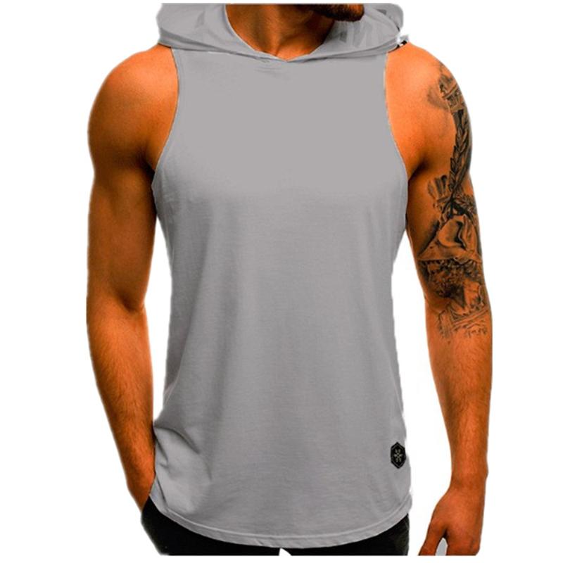 Men's Gym Pullover Vest Sleeveless Casual Hoodie Hooded Tank Tops Muscle T-Shirt