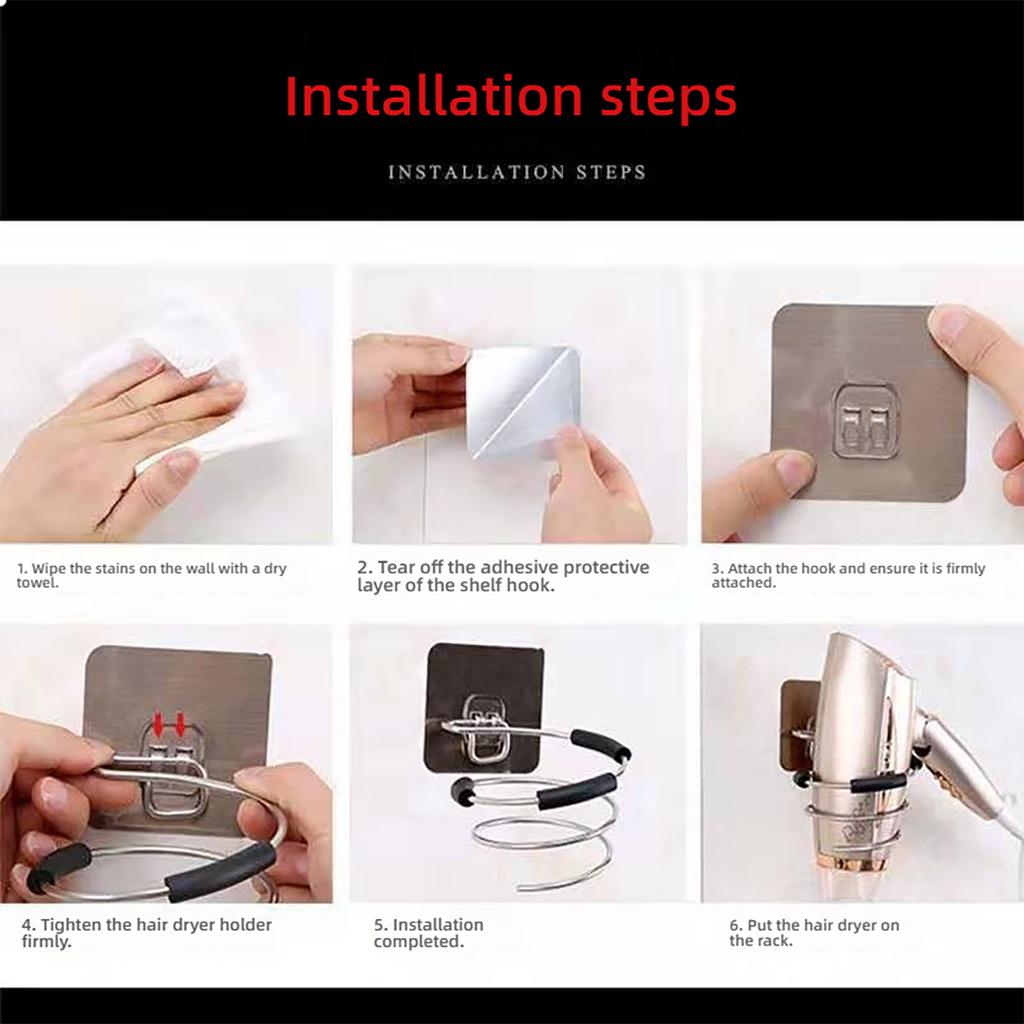 Wall Mounted Bracket for Hair Dryer, Storage Rack for Hair Dryer, Storage Rack for Hair Dryer, Bathroom Storage Space