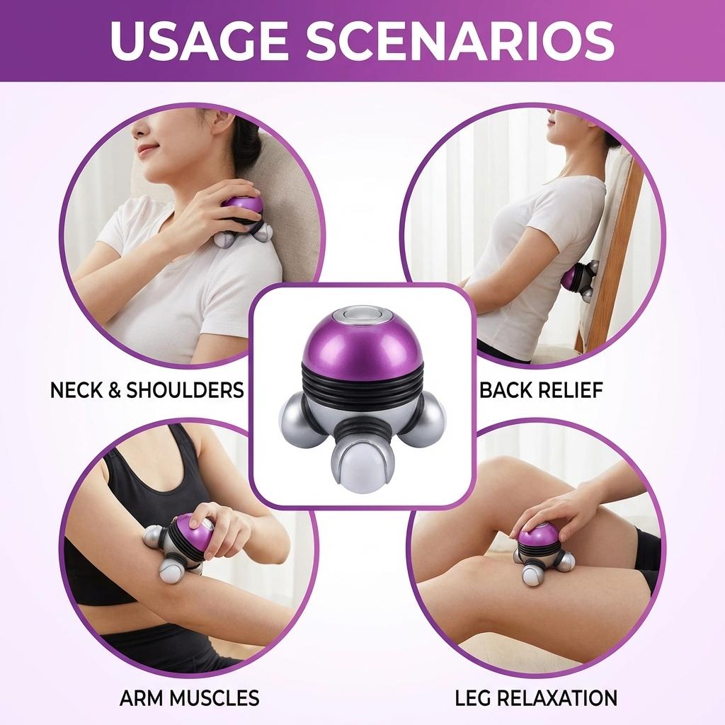 Silicone Mini Handheld Massager Three Ball Vibration Wireless Cordless Body Relaxation Tool for Neck Back Shoulder Leg