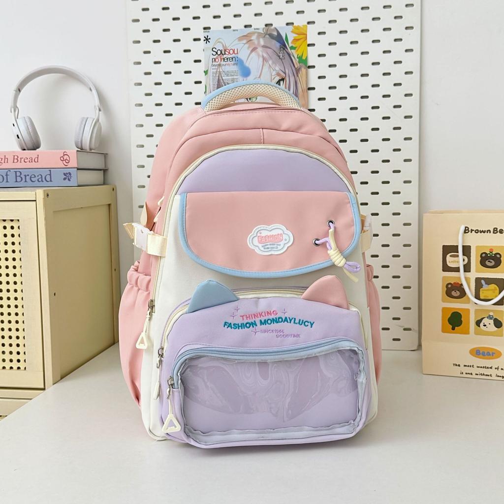 School bag high value ins fresh and cute, junior high school students contrast colors, casual, lightweight and large capacity