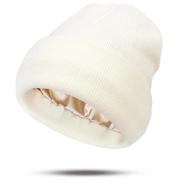 

{Summer2} Winter Warm Beanie with Silk Lining & Anti-Static Technology; Ideal for Hair Cover & Sleep белый