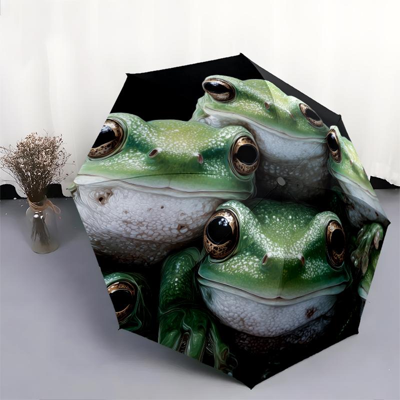 frog pattern, automatic folding umbrella, portable and foldable design, 8 ribs, a Christmas or birthday gift.