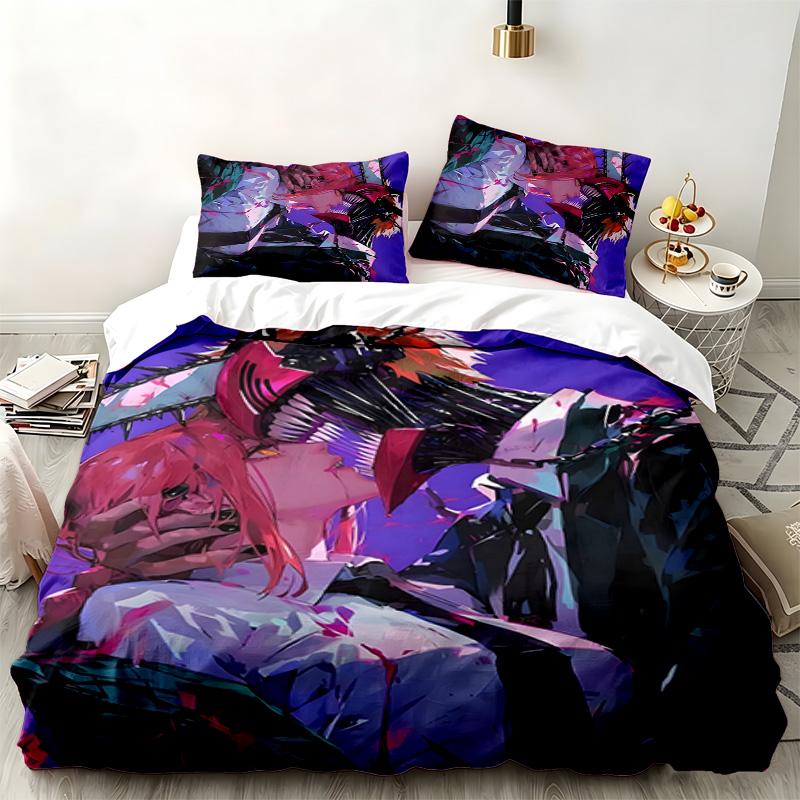 Chainsaw Man 3pc Set Perfect for Bedroom Use Comfortable Bedding Set Includes a Duvet Cover and Two Pillowcases Ideal Birthday or Christmas Gift