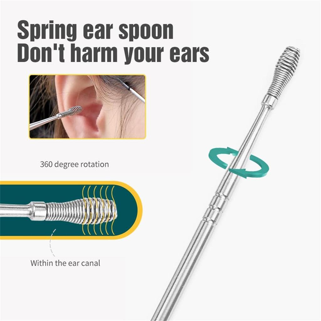 Innovative Ear Wax Cleaning Tool, 6-Piece Stainless Steel Ear Cleaner Remover, Ear Cleaner With Storage Bag For Cleaning Earwax