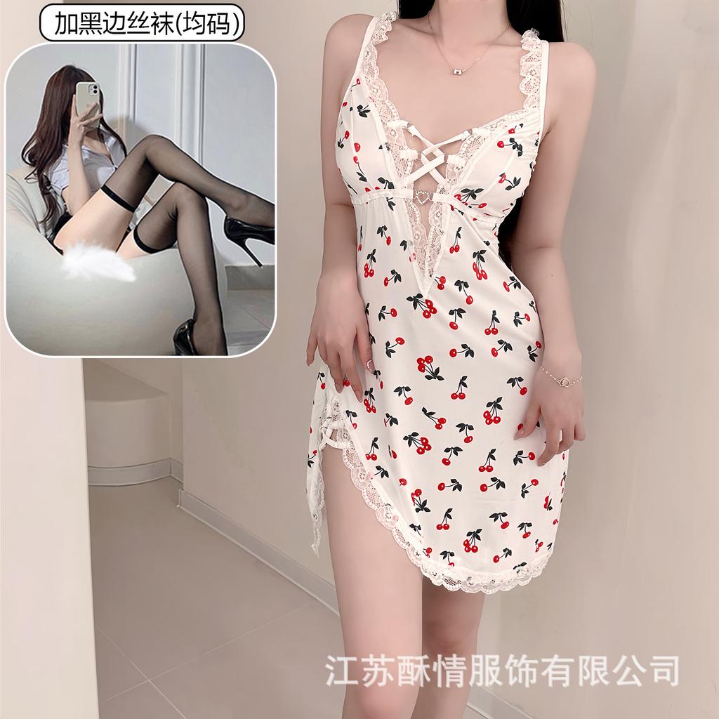 Sex lingerie pure desire cherry sexy women's bed small chest plus chest pad passion uniform seduction suit