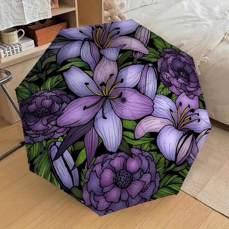 1PC flowers wreathAutomatic Open/Close Umbrella with Windproof, 8-Rib Sturdy Canopy, Durable Ribs, Fashionable Design, Outdoor Accessory, Fun Prin, Ho