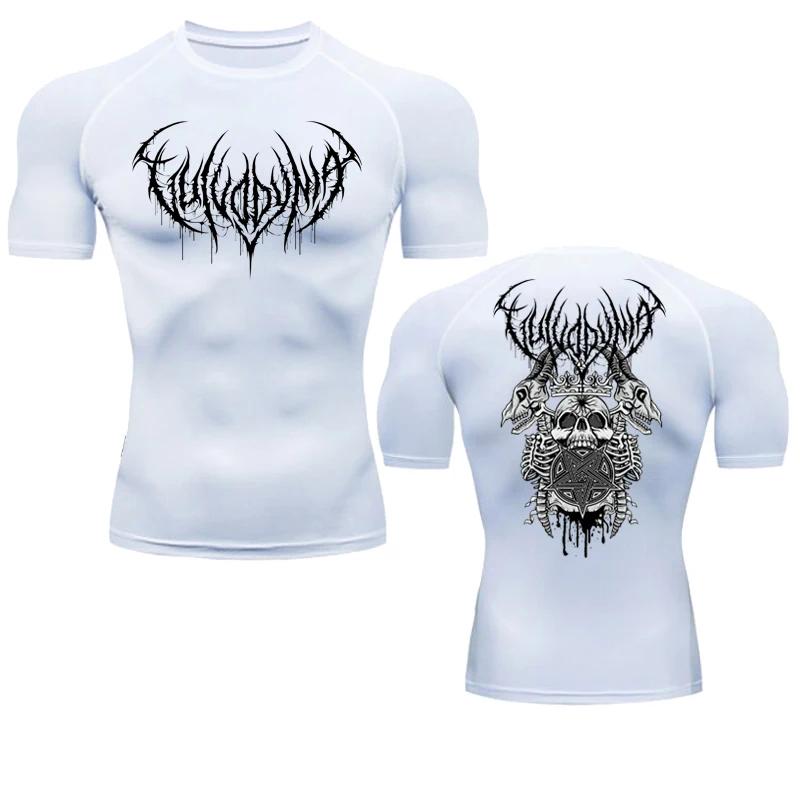 Trendy Y2K Skull Printed Compression Shirt Men s Running T-shirt Gym Sports Quick-drying Quick-drying Compression Shirt S