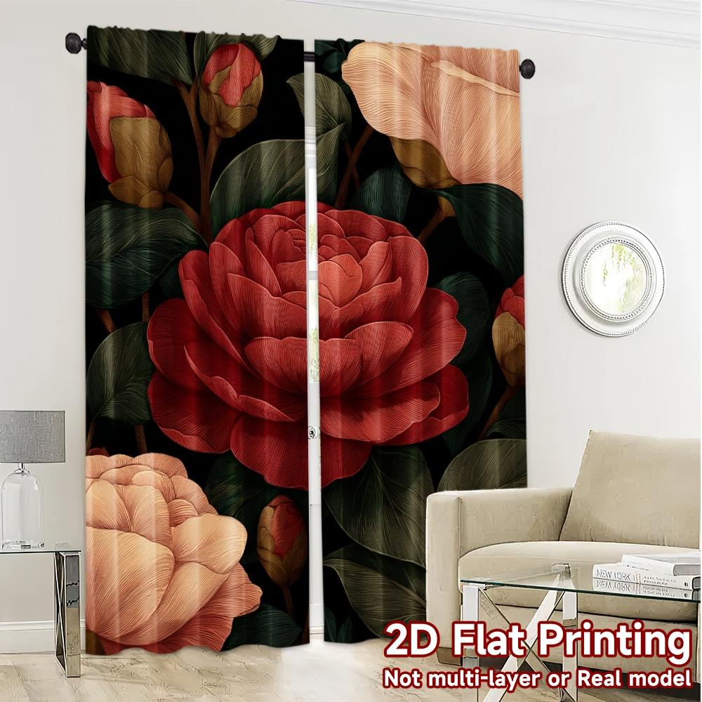 Set Of 2 Flat Printing Curtains Without Rod Floral Rose Arrangement Valentine Is Day Festival Creative Versatile Curtain Polyester