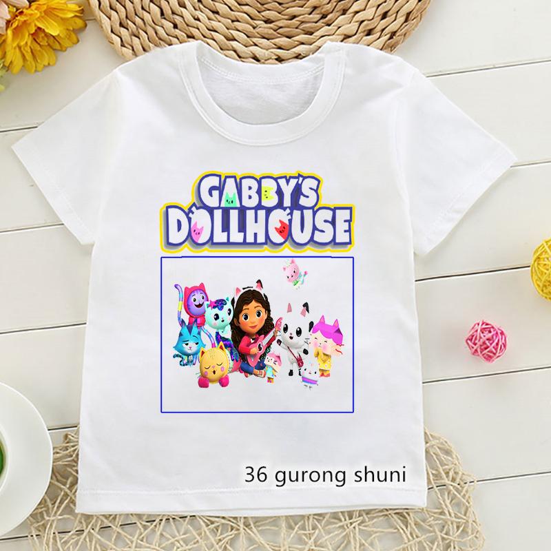 2026 Hot Sale Gabby Dollhouse Cartoon Print Tshirt Girls Kawaii Kids Clothes Cute Cat T-Shirt Children'S Clothing Summer Tops