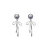 Balletcore Simple Earrings Grey Pearl Piercing Ear Stud Elegant Ribbon Bow Dangle Earrings  Women
