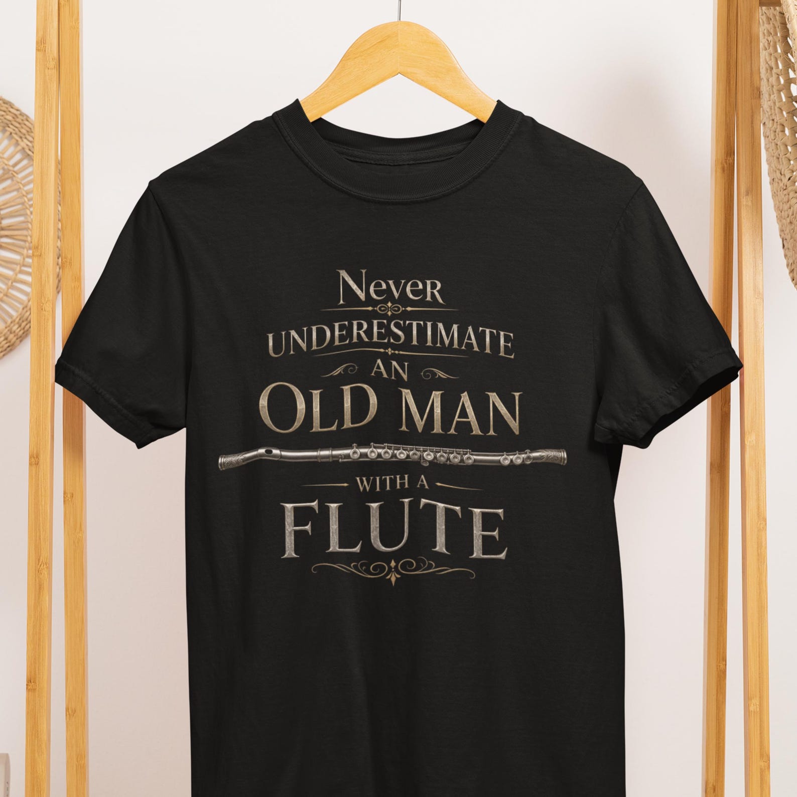 Old Man Flute Player T-Shirt, Musician Humor Tee, Comfort Colors 1717 S