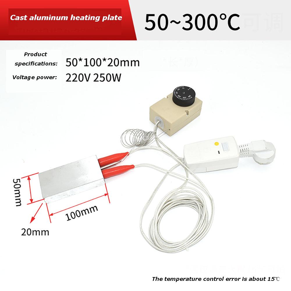 

220В 250-2500Вт Термостат Контроль Температуры Нагреватель для Оборудования Предогрев Пресс-форм 50-300°C Нагревательная Пластина из Литого Алюминия 50x100x20 250w
