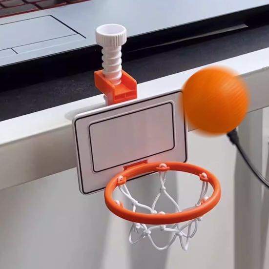 Mini Desktop Basketball Hoop with Self-Adhesive Mount Stress Relief Finger Basketball Set for Office Home Portable Fun Tabletop Game Creative Desk Toy
