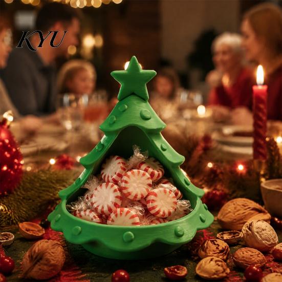 Holiday Home Table Decor 3D Printed Christmas Tree Ornament, Desktop Storage Organizer for Candies Nuts Keys, Xmas Ornament Gift Decorative