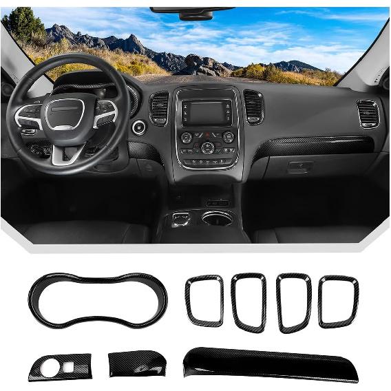 JeCar 8pcs Red Carbon Fiber Dash Trim Kit for 2014-2020 Dodge Durango Interior Accessories Black Carbon Fiber