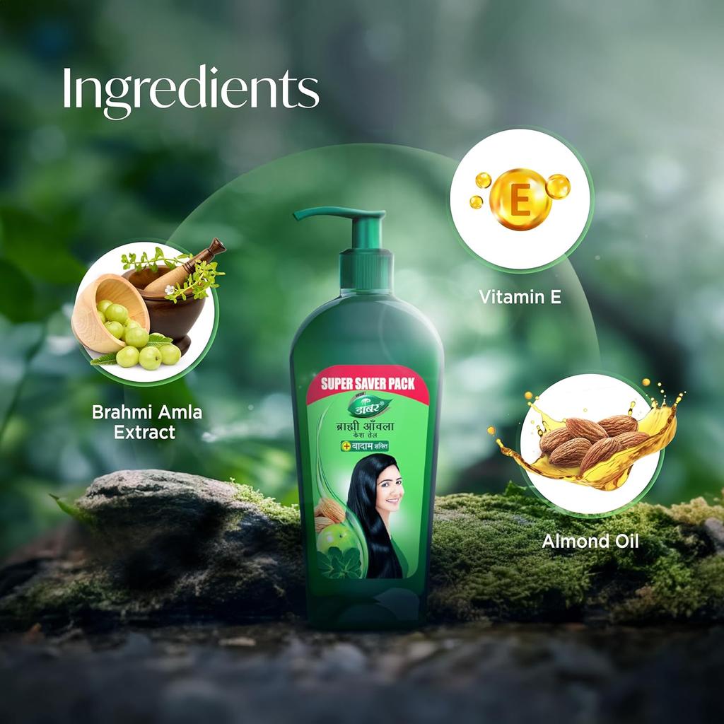Dabur Brahmi Amla Hair Oil 600ml | Nourishing Hair Growth Oil With Almond Oil & Vitamin E | Strengthens Roots, Reduces Hair Fall & Enhances Shine
