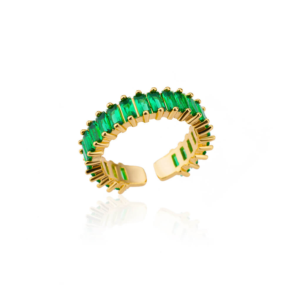 Mini Bagues Zircon Vert pour Femmes Acier Inoxydable Couleur Dorée Bague de Doigt Réglable Fiançailles Mariage Noël Bijoux Cadeau