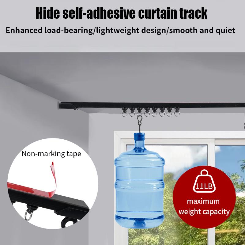 Self-Adhesive Curtain Track Kit No Drilling For Smooth Ceiling Or Wall Curtain Rod For Home Bedroom Shower Closet And RV