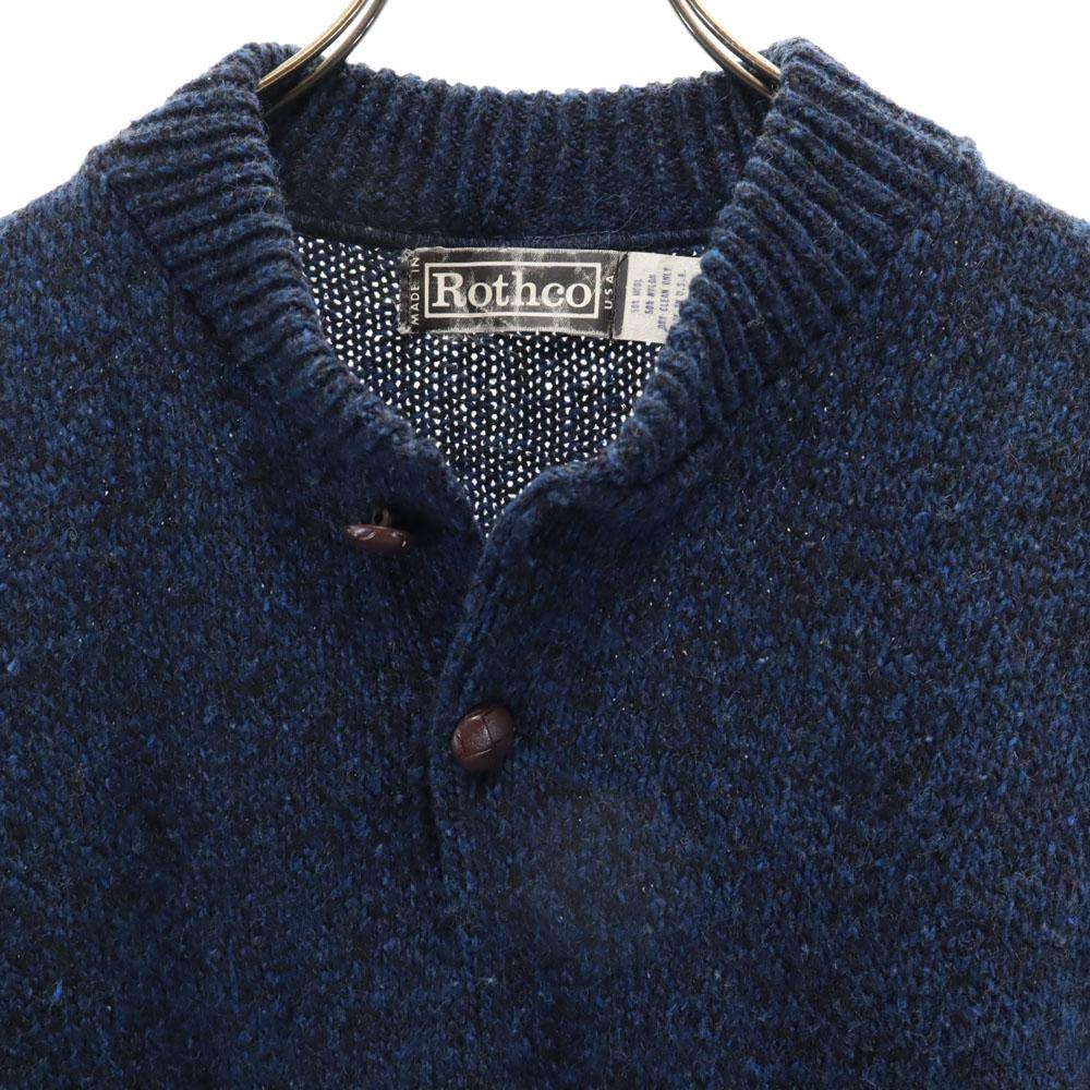 ROTHCO 90s Made in USA Old Long sleeve Henry Neck sweater M Navy knit Men's Used