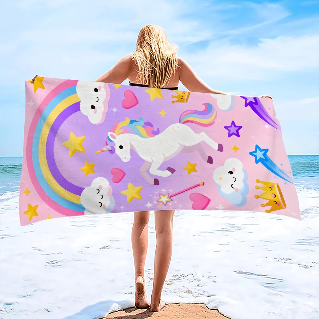 1pc Unicorn-Themed Jumbo Microfiber Beach Blanket & Bath Towel Suitable for Travel, Pool, Yoga, Camping - Rectangular Magical