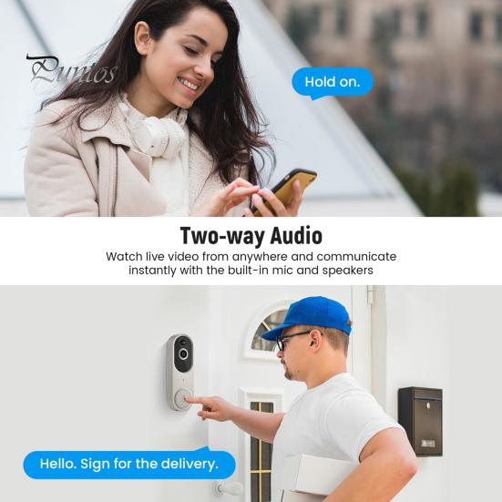 Home Monitoring Wireless Doorbell Video 1080p Resolution AI Motion Detection Real-Time Communication Easy to Install Safe Camera