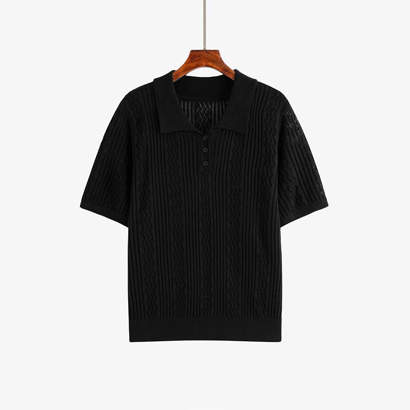 Damski letni luźny sweter z ażurowej dzianiny z krótkim rękawem w dużym rozmiarze