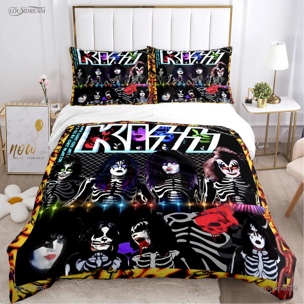 Kiss Band Rock Music All Season Duvet Cover Comforter Bedding Set Soft Quilt Cover And Pillowcases Teen Single/Double/Queen/King