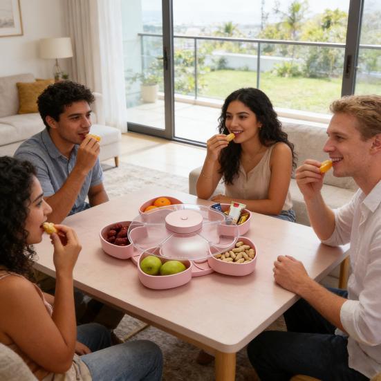 Heart-Shaped Rotating Snack Tray with 5 Compartments 360 Degrees Spinning Serving Platter