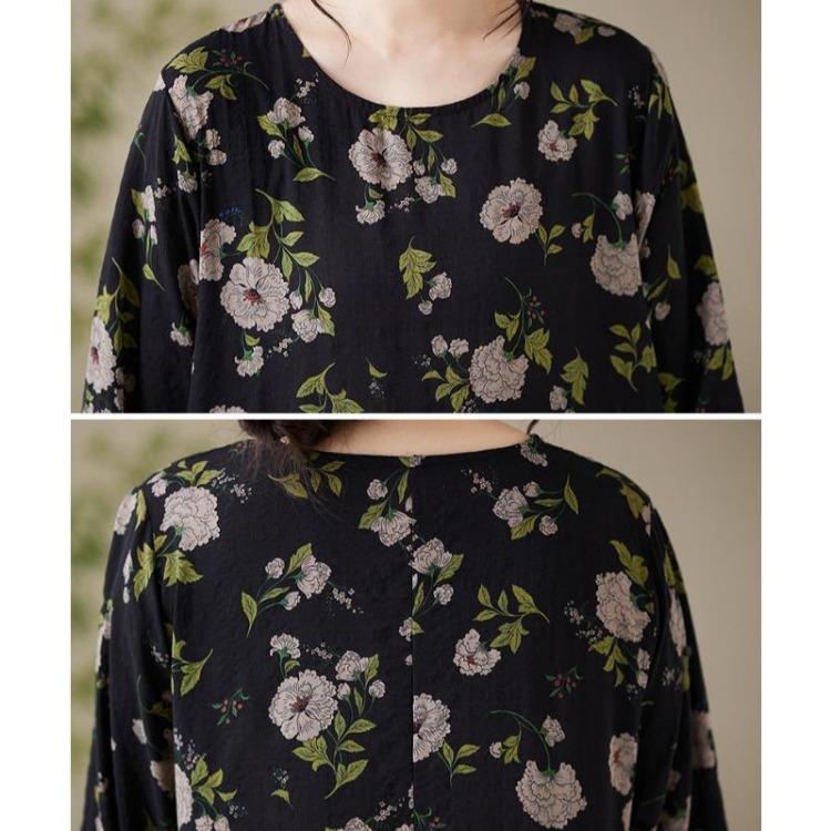 Summer Vintage Floral Linen Maxi Dress Long Loose Style Plus Size Women Lady Dress