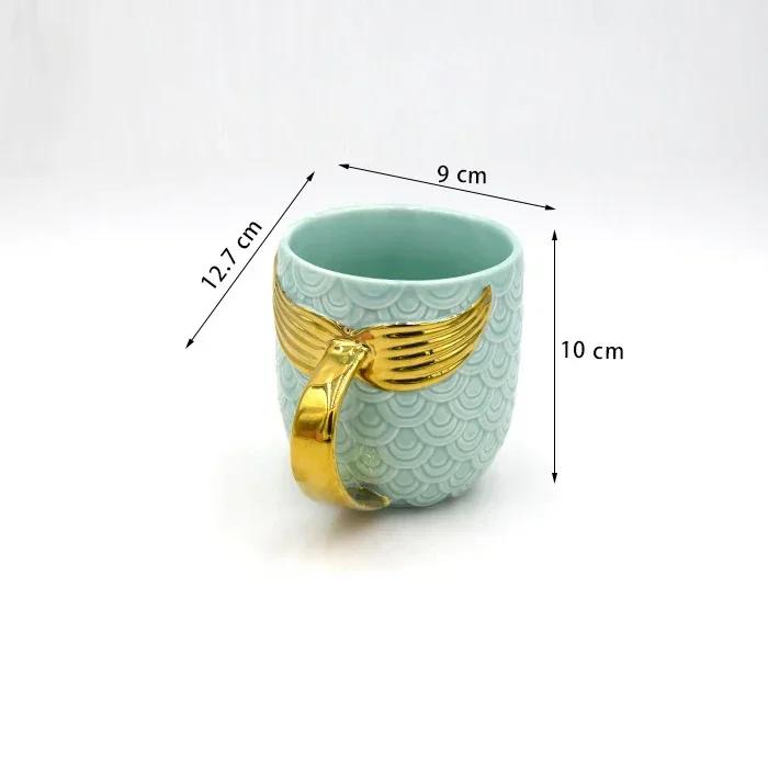 Mermaid Tail Handle Mug with Pearl Glaze Gold Creative Ceramic Golden Tea Coffee Milk Personalized Mugs Fishtail Cup Novelty