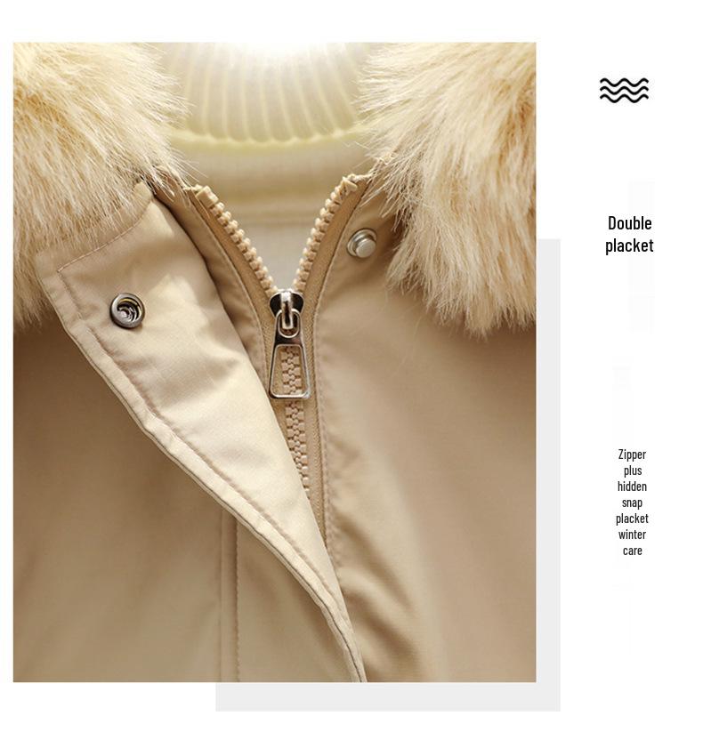 Women's Mid-Length Winter Parka: Thickened Velvet, Korean Style, Loose Fit, Large Fur Collar Cotton Jacket