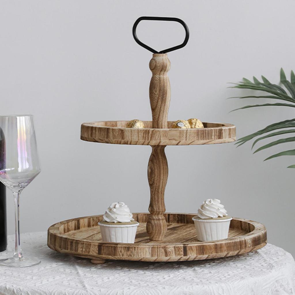 2 Tier Serving Tray Dessert Stand Accessories Multifunctional Round Wood for Wedding Display Rack