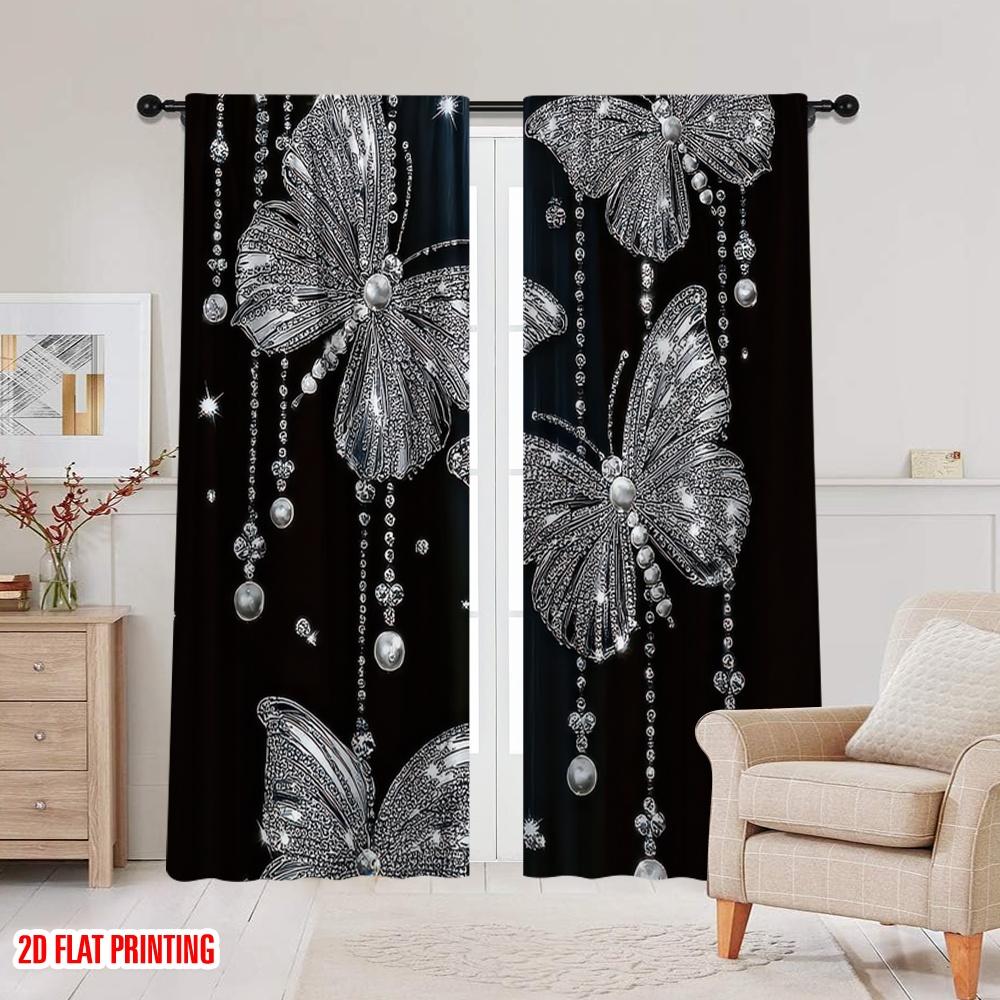 2D Flat Printing 2pcs Drapes Butterfly 3 Durable Polyester Without Electricity Birthday Party Use for Holiday Parties Home Decor