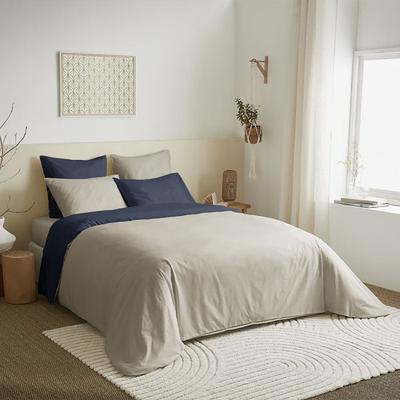 Complete Pack 6 Pieces Linen/Navy Reversible Duvet Cover for Bed 180 X 200 Cm "King Size"