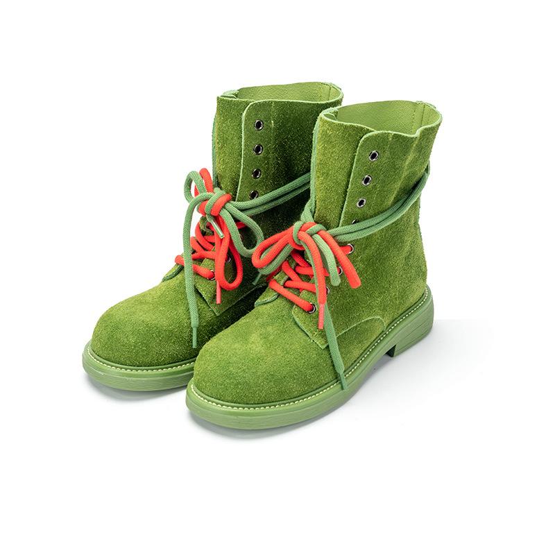 

First layer cowhide Martin boots women s new super soft color matching fashion versatile double strap locomotive boots women s short boots 40