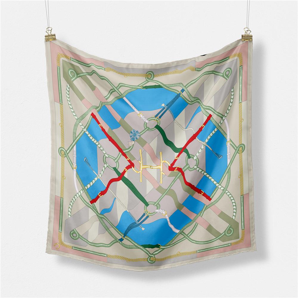 Twill Silk Scarf Woman Melt Chain Print Square Scarves Wraps Bandana Small Hijab Silk Foulards Lady Tie Headband Neckerchief